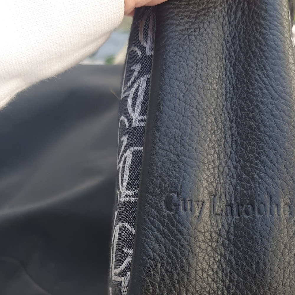 PARIS🇫🇷Guy Laroche Black with Silver LOGO and LEATHER Hand Bag SZ MEDIUM - Picture 11 of 15